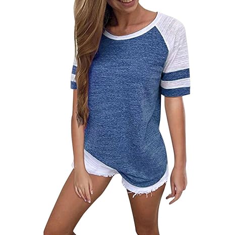 JUTOO Mode Frauen Dawomen Kurzarm Splice Bluse Tops Kleidung T-Shirt
