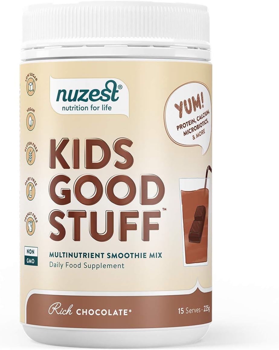 Nuzest, Kids Good Stuff, Vegan Smoothie Mix, Rich Chocolate, Multivitamin Nutritional Supplement Protein Shake for Children