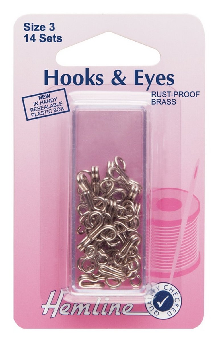 Hemline Hooks and Eyes - Nickel Silver, Size 3, 14 sets