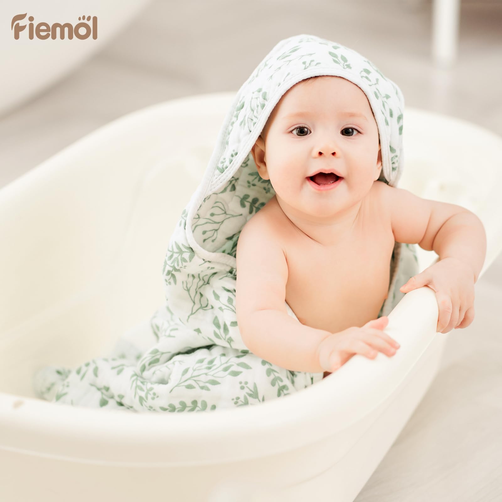 Baby Bath Towels, 100% Muslin Cotton Hooded Baby Towels for Newborn, Infant and Toddler, 2 Pack Soft and Absorbent Unisex Bath Essentials with Large 32x32Inch Size