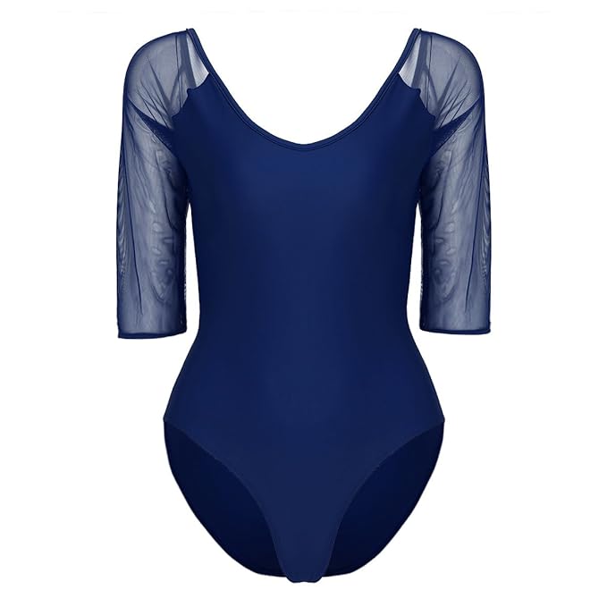 Alvivi Transparent Damen Ballett Trikot Leotard Body Ballettanzug 3/4 Langarm Mesh Tanz Body Tanzanzug Frauen Fitness Sport T