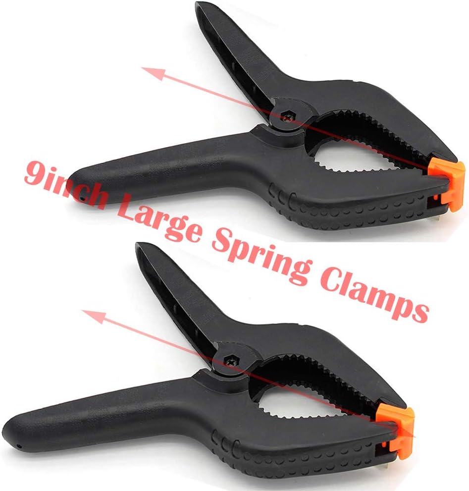 ONDY 2 Pack Of 9” Large Spring Clamps Heavy Duty Nylon Muslin Woodworking Clamps Photo Studio Backdrops Backgrounds Clamps Set, the Jaws Have a Maximum Opening of 4