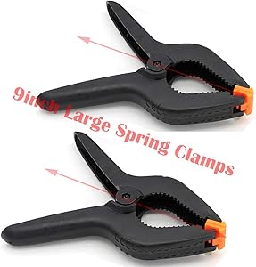 ONDY 2 Pack Of 9” Large Spring Clamps Heavy Duty Nylon Muslin Woodworking Clamps Photo Studio Backdrops Backgrounds Clamps Set, the Jaws Have a Maximum Opening of 4
