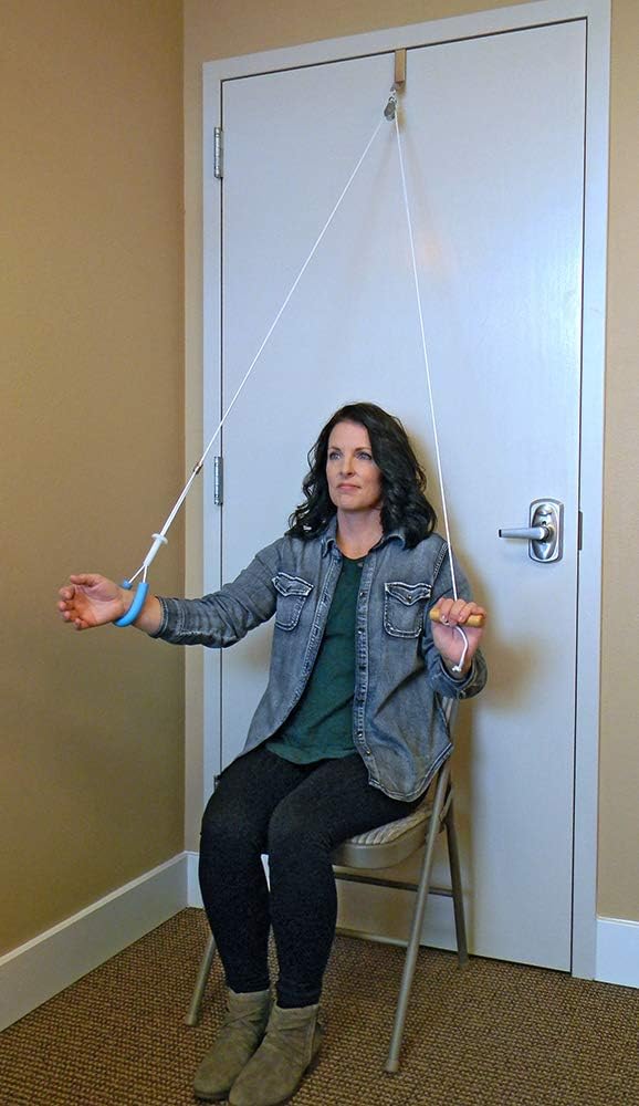 RangeMaster PullEasy Shoulder Pulley with Patient Guide │Physical Therapy Shoulder Pulley │ Aids with Shoulder Surgery Recovery │ Grip-Free Hold │ Metal Bracket Door Attachment