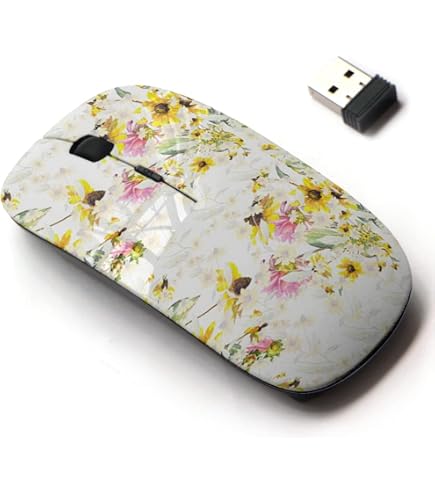 Kawaii 2.4G Wireless Mouse - Rose Black Floral Textile Design Optical Mouse