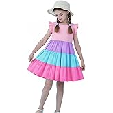 HILEELANG Little Girls Short Sleeve Dresses Easter Summer Cotton Casual Skater Swing Twirly Sundress