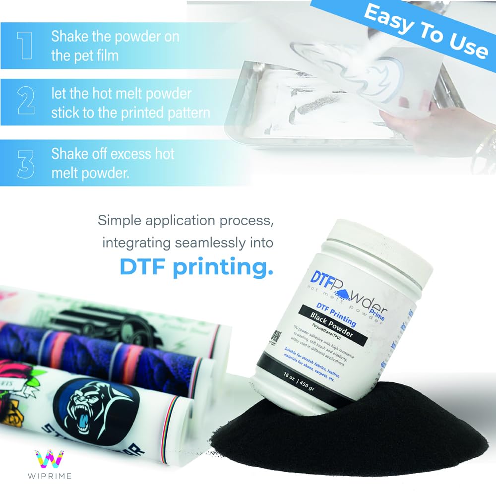 DTF Powder Black Digital Transfer Hot Melt Adhesive-Transfer Powder for Black or Dark Colored Garments - DTF Hot Melt Adhesive Powder for All DTF and DTG Printers, 450g - 16oz
