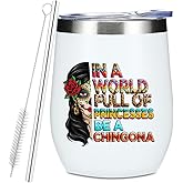 Inspired Mexican Girl Wine Tumbler, 12 oz Tumbler with Lid, Straw Insulated Wine Glass Stainless Steel Travel Coffee Mug,Funny Skull Badass Women Gift for Women Sister Bestie Christmas Halloween