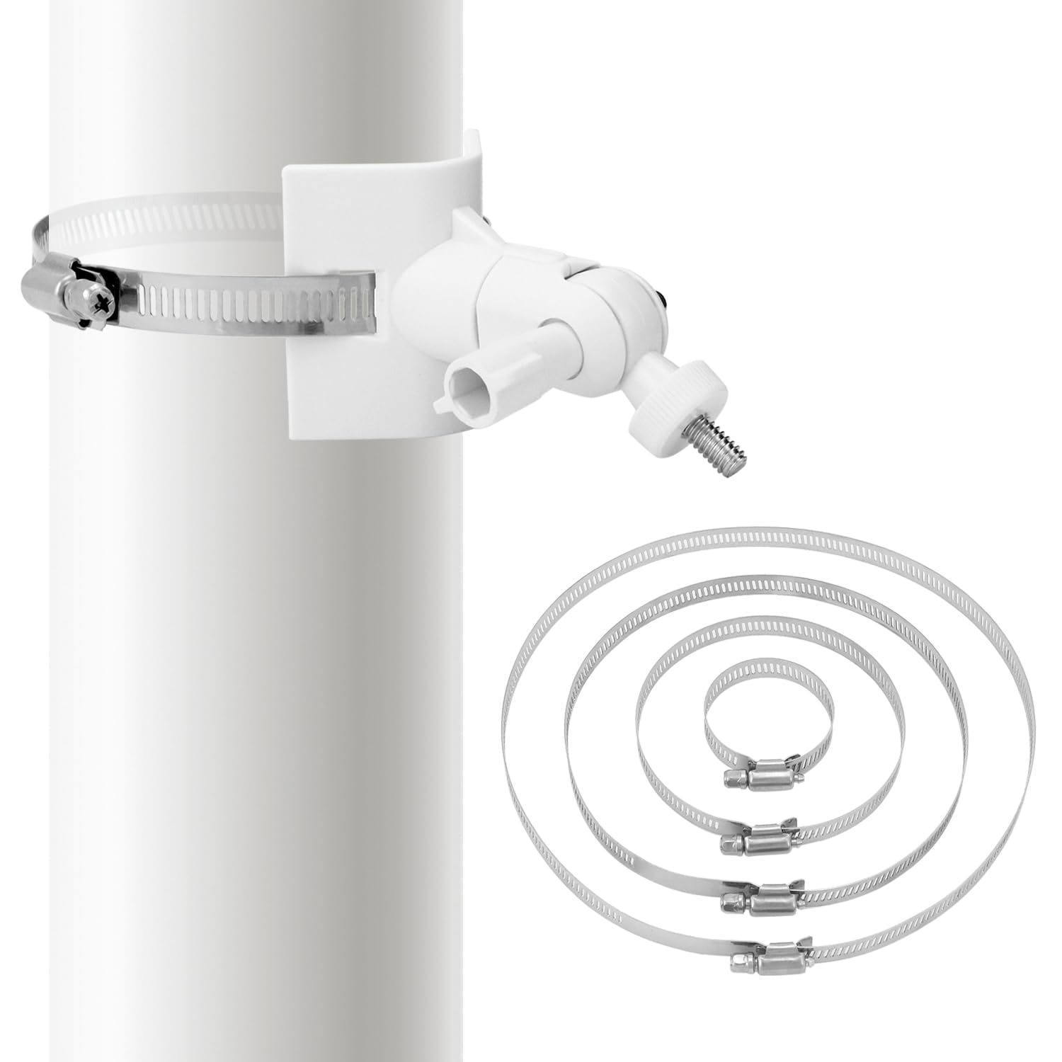 QWORK® Universal Mast-Mount Bracket for Security Cameras with 4 Loops Ø50/100/150/200mm, Compatible with Arlo/Wyze/Eufycam Cameras - White