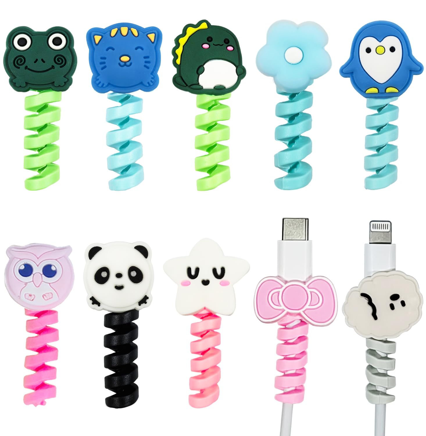 Photo 1 of 10 PCS Cartoon Silicone Charger Cable Protector Mobile Phone Charger End Cord Colorful Cute Savers for Most Cellphone Data Lines Charger Cord Management Protector