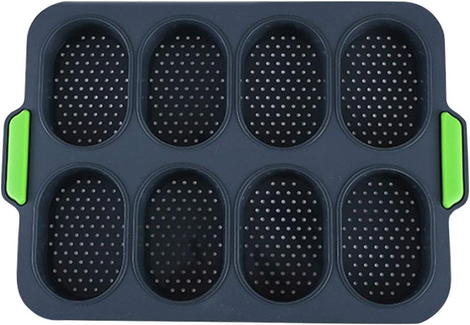 Bread Mold, 8 Grids Silicone French Bread Mold, Mini Bread Baking Tray, Non-Stick Perforated Pan, Bread Crisping Tray, Loaf Baking Mould, DIY Baking Tool