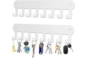 Suzurana 2 Pack Wall Mount Key Holder, Key Hanger Wall Mount with 8 Hooks, Adhesive Key Holder for Wall, Decorative White Key Holder for Wall No Drill for Living Room, Kitchen, Bathroom