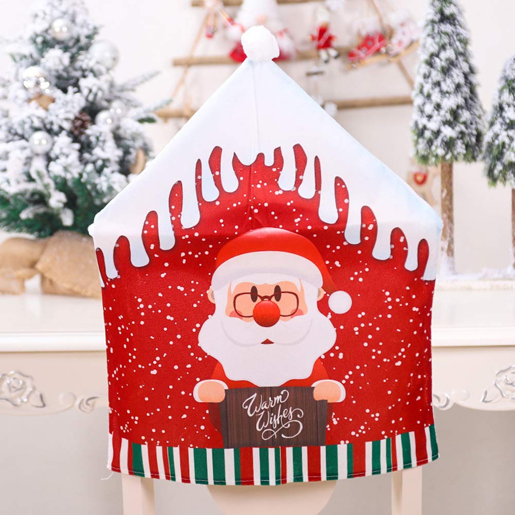 Okngr Christmas Chair Covers Set, 4 Pcs Christmas Dining Chair Slipcovers Santa Claus Snowman Chair Covers Dining Room Chair Protector Xmas Home Kitchen Decoration, Santa Claus