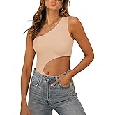 REORIA Women’s Sexy One Shoulder Cutout Waist Double Lined Sleeveless Going Out Tank Top Bodysuits