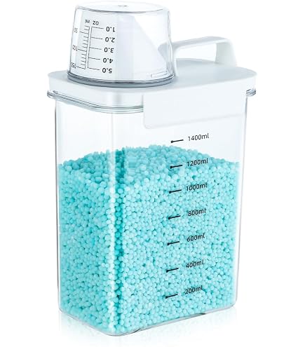 LivLab Waschmittel-Spender Mit One-Press-Deckel - Klarer PET-Behälter, 5,5 L, Inkl. Messbecher