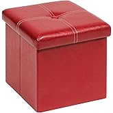 B FSOBEIIALEO Folding Storage Ottoman Cube, Faux Leather Footrest Seat Coffee Table, Red 11.8"x11.8"x11.8"