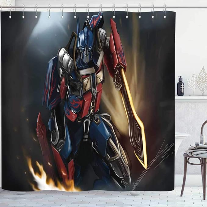 Waterproof Shower Curtain Optimus Prime Transformers Bathroom Curtain with 12 Hooks W48 x L84