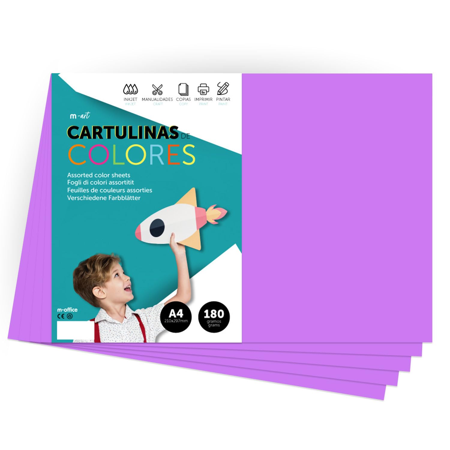 A4 Colour Card - Intense Colours 180g for Crafts, Print Your Documents and Creative Designs, Colour Foils A4 · m-office (50 Sheets, Purple)