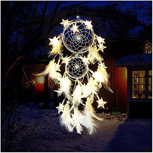 Feather Hanging Decor, Proboths Elegant Dream Catcher Feather Hanging Decor with Stars Led String