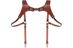 TOURBN Men's Genuine Leather Harness Suspenders - Adjustable Vintage Braces with Brass Hooks for Pants, Weddings & Formal Wea