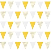 Zwiebeco 39Ft Yellow White Dot Fabric Bunting Banner Triangle Flags Cotton Garland Pennant for Birthday Wedding Baby Shower Tea Party Classroom Nursery Home Outdoor Garden Decorations
