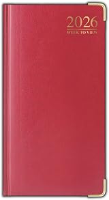 PaulStore 2026 Diary Slim Line Week to View with Metal Edge Red view 1