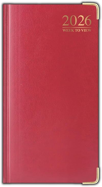 PaulStore 2026 Diary Slim Line Week to View with Metal Edge Red