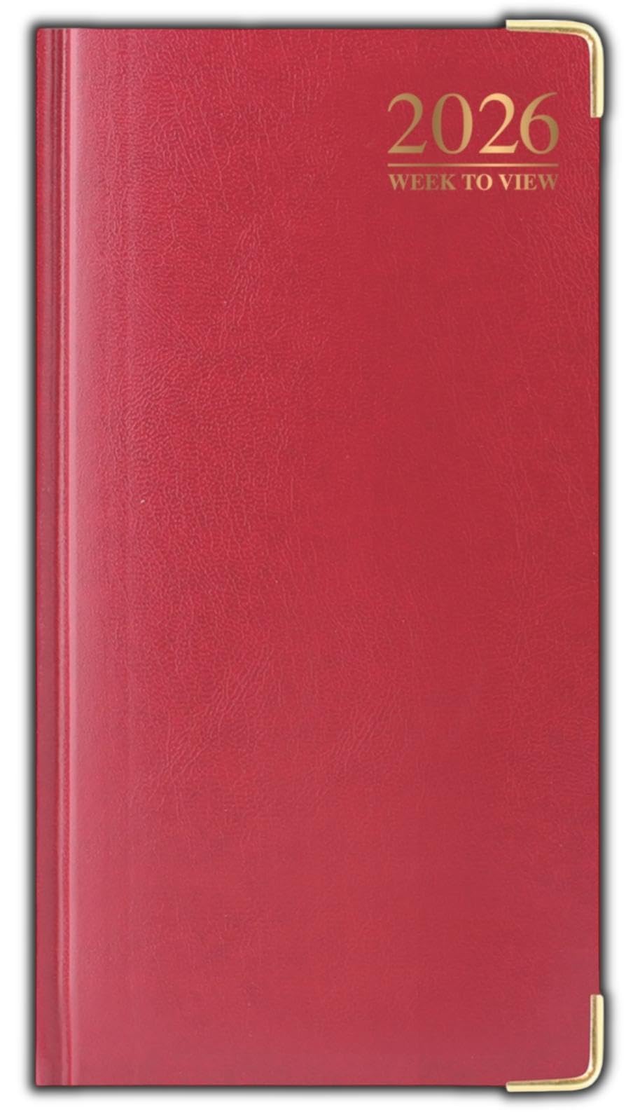 PaulStore 2026 Diary slim line week to view with metal edge (Red)