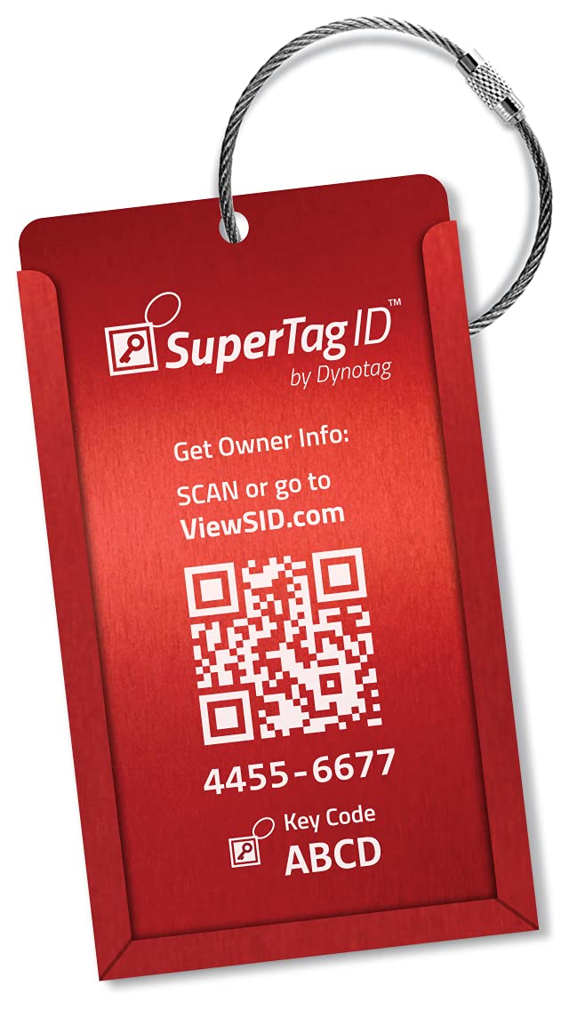 Dynotag® Web Enabled QR Smart Aluminum Convertible Luggage Tag w. Steel Loop (Red)