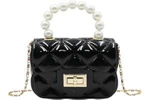 Amamcy Mini Pink Purse for Little Girls Fashion Candy Handbag Satchel Jelly Shoulder Bag Crossbody Purse with Pearls Handle(Small)