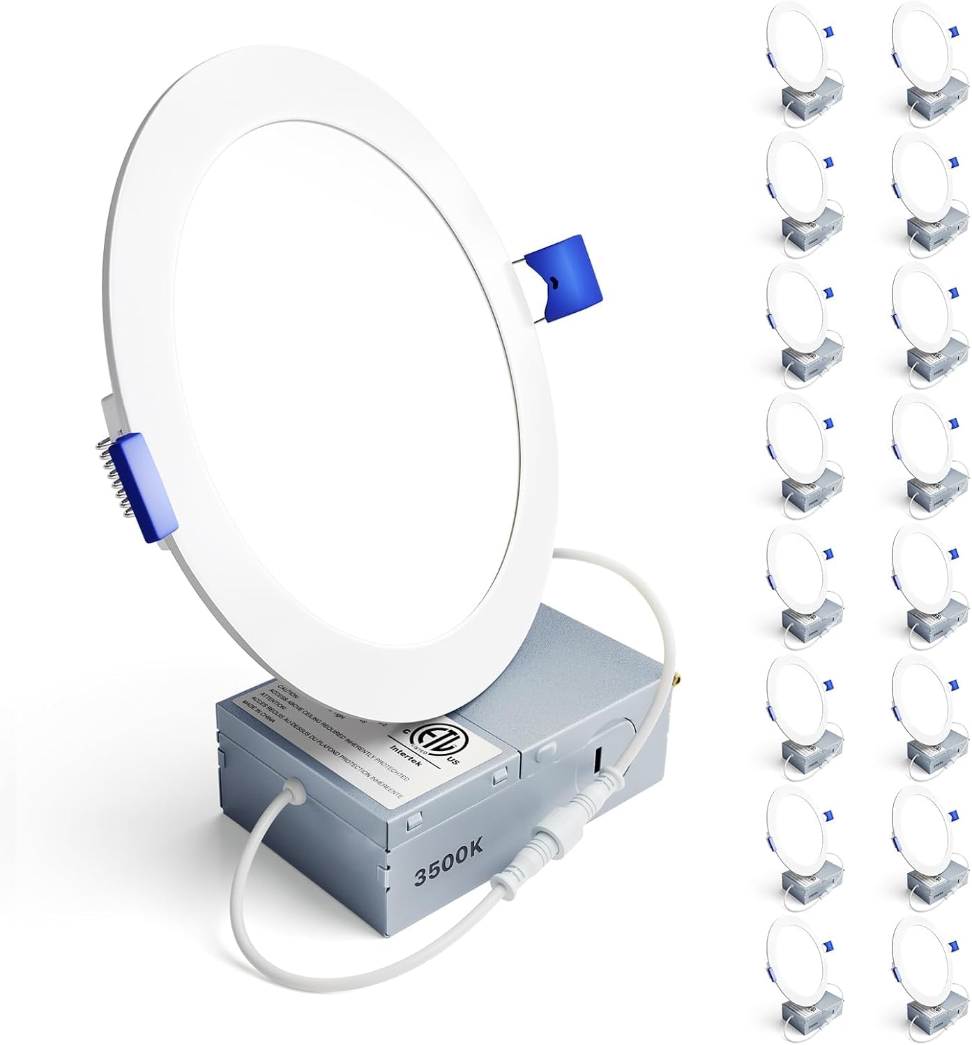 Ensenior 16 Pack 6 Inch LED Recessed Ceiling Light, 3500K Neutral White, 1050LM 12W 120V, High Brightness Canless Wafer Downlight Dimmable - ETL&FCC&IC Image