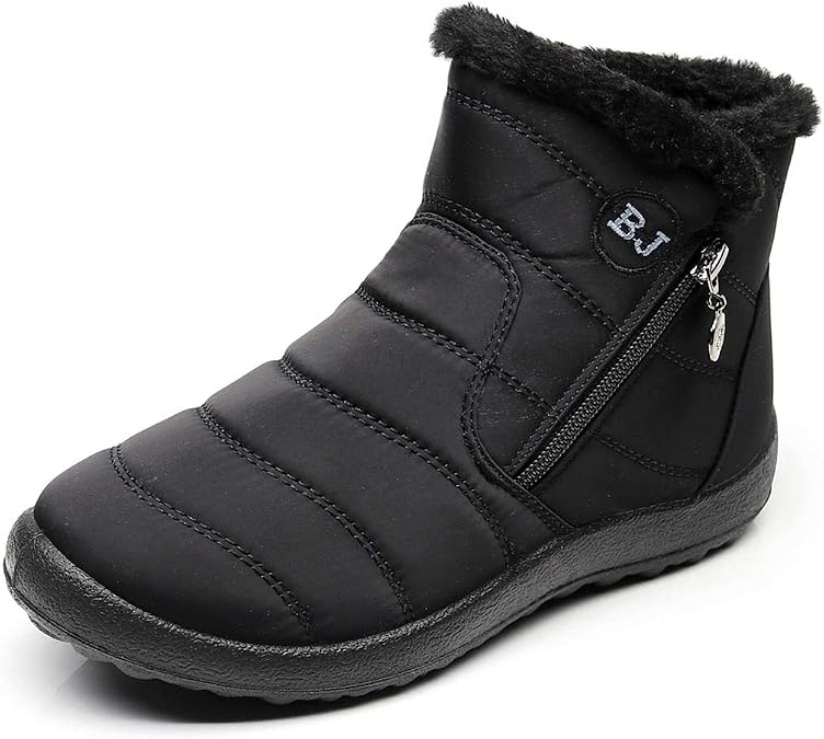 flat slip on bootie warm lining ankle snow boots