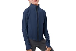 Gihuo Girls Zip Up Workout Jacket Lightweight Athletic Horse Riding Jackets Cropped Gym Yoga Track Shirts with Thumb Holes