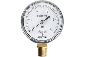 SENCTRL 0-5 Psi Low Pressure Gauge, Capsule Gauge, 2-1/2" Dial Size, 1/4" NPT Lower Mount, Zero Adjustment, for Air Water Gas Pressure Test