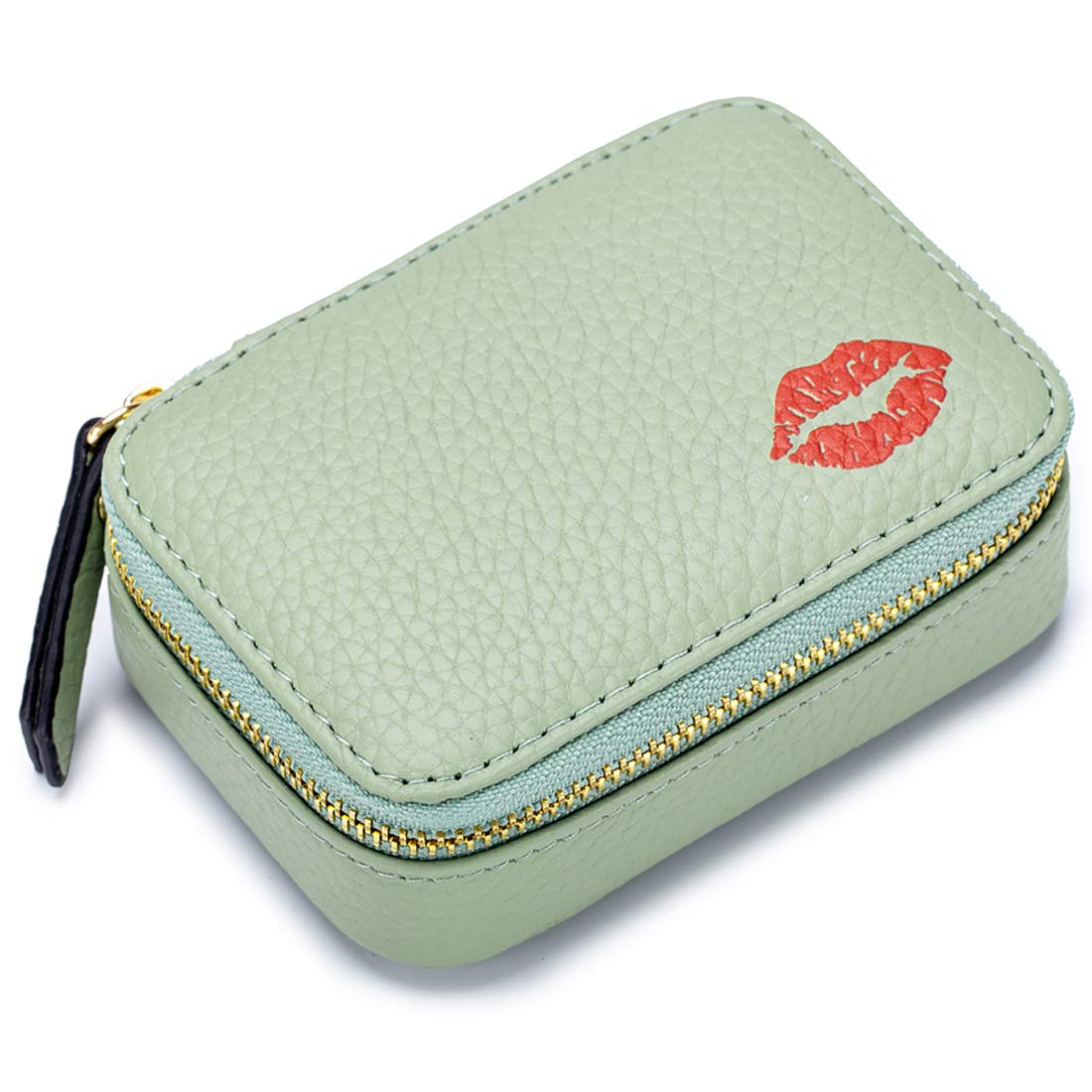 Aileder Mini Lipstick Case Holder Box with Mirror Genuine Leather Small Travel Makeup Cosmetic Pouch Bag Storage Kit for Women Girls (Mint Green)