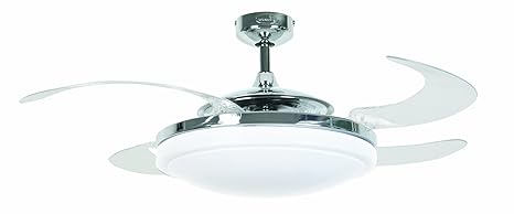 FANAWAY Evo 2 Endure Deckenventilator mit Licht und Fernbedienung, 60 W, Chrom, 122 cm Durchmesser, eingeklappt 48 cm