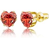 MIUSISHIYU 8mm Heart-Cut Birthstone Stud Earrings for Women – 18K Gold Plated Hypoallergenic Cubic Zirconia Earrings, Nickel Free, 12 Months Colors, Everyday Jewelry, Gift for Her, Bridal, Birthday, Christmas