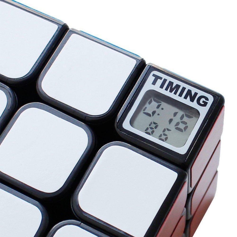 3x3x3 Magic Cube with Timer Smooth Speed Cube Black Body with Colour Stickers Puzzle Toy for Adults and Children
