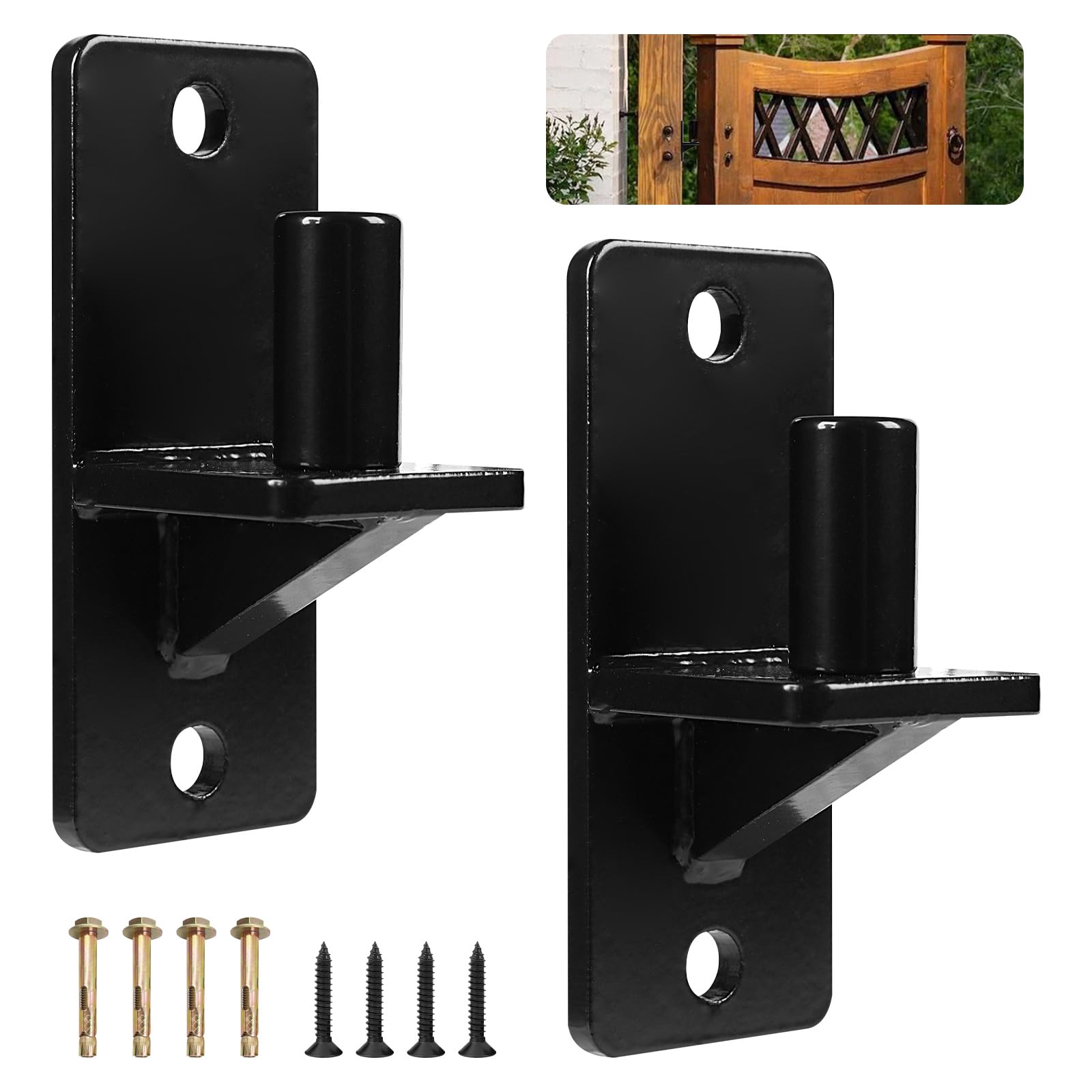 2 Pack Heavy Duty Gate Hinges Black Wall Mount Gate Hinges with 5/8 Hinge Pin for Fences, Barns, Sheds