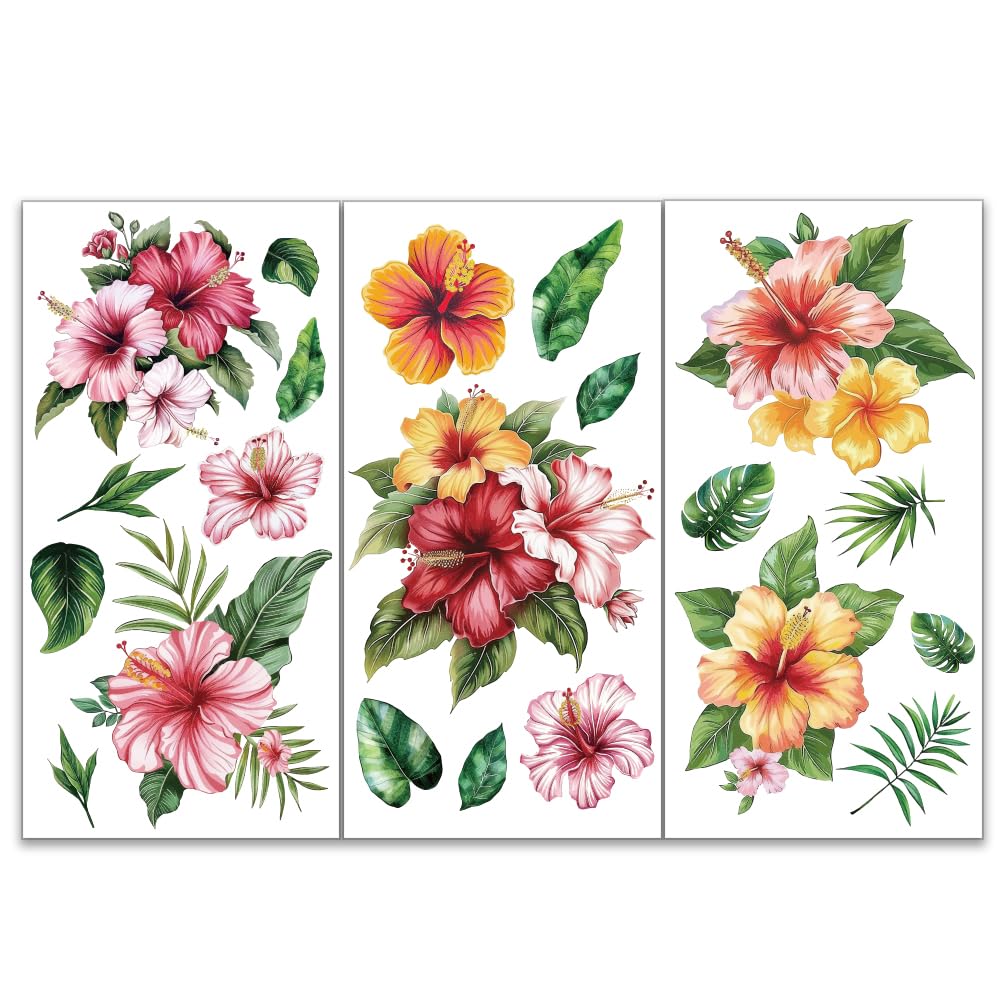 OLYCRAFT 3pcs/Set Flower Rub on Transfers for Furniture and Crafts 15x30cm Bohemian Flowers Decor Transfer Stickers Hibiscus Syriacus Rub on Decals for Wood Furniture Scrapbooking Home Decorations