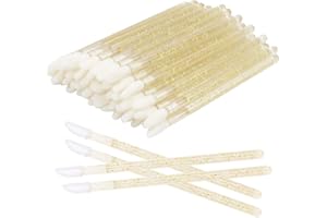 MEKUPEU 300 Pieces Disposable Lip Brushes Premium Lipstick Gloss Wands Applicator Makeup Tool Kits (Gold)