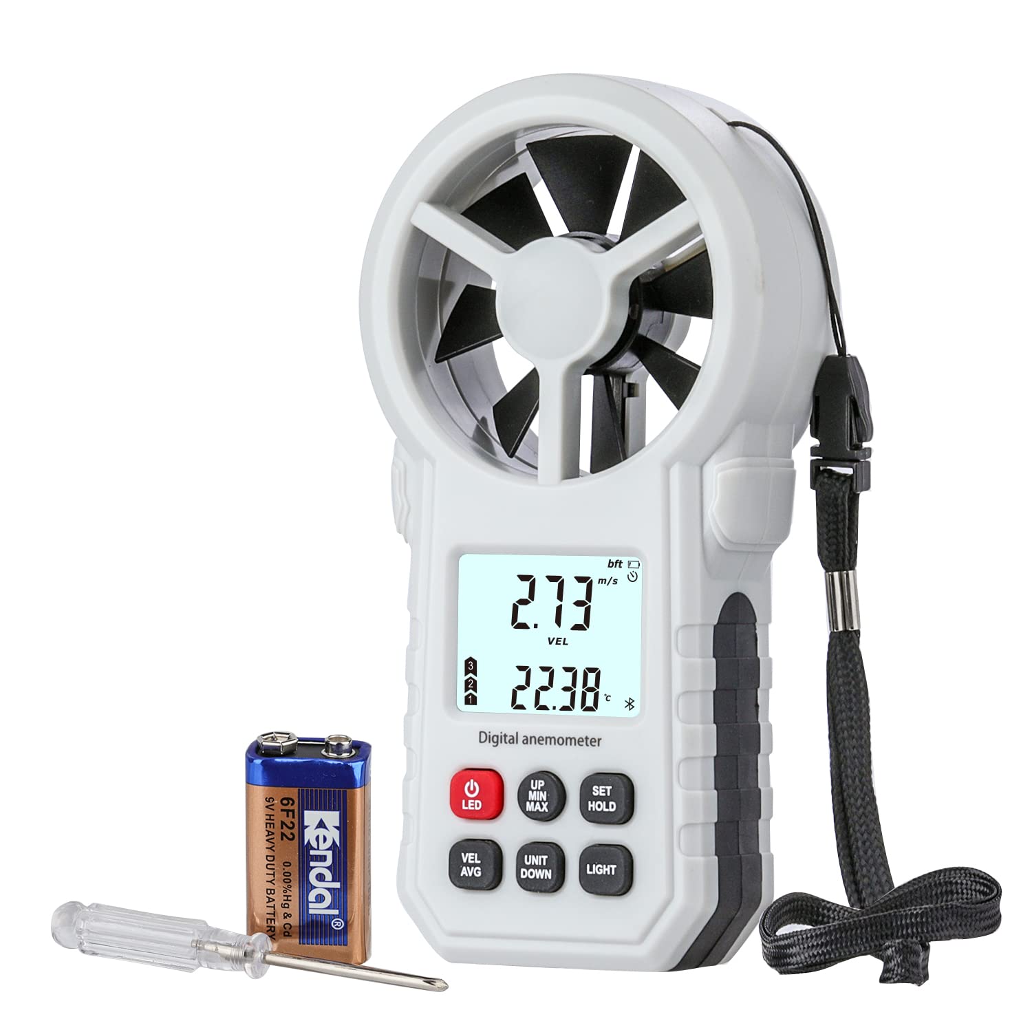 Digital Anemometer, Handheld Wind Speed Meter with Temperature/Humidity Sensor, USB & Bluetooth Connectable Air Flow Meter Wind Gauge for CFM/Drone/HVAC/Sailing/Surfing/Kite Flying Gray