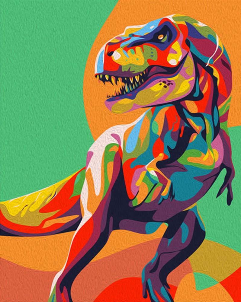 WOWDECOR Paint by Numbers Kits, DIY Oil Painting - Colorful Dinosaur Lovely 16x20 inch (Dinosaur)