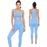 Workout Sets for Women 2 Piece High Waisted Seamless Leggings with Padded Stretchy Sports Bra Sets Gym Clothes