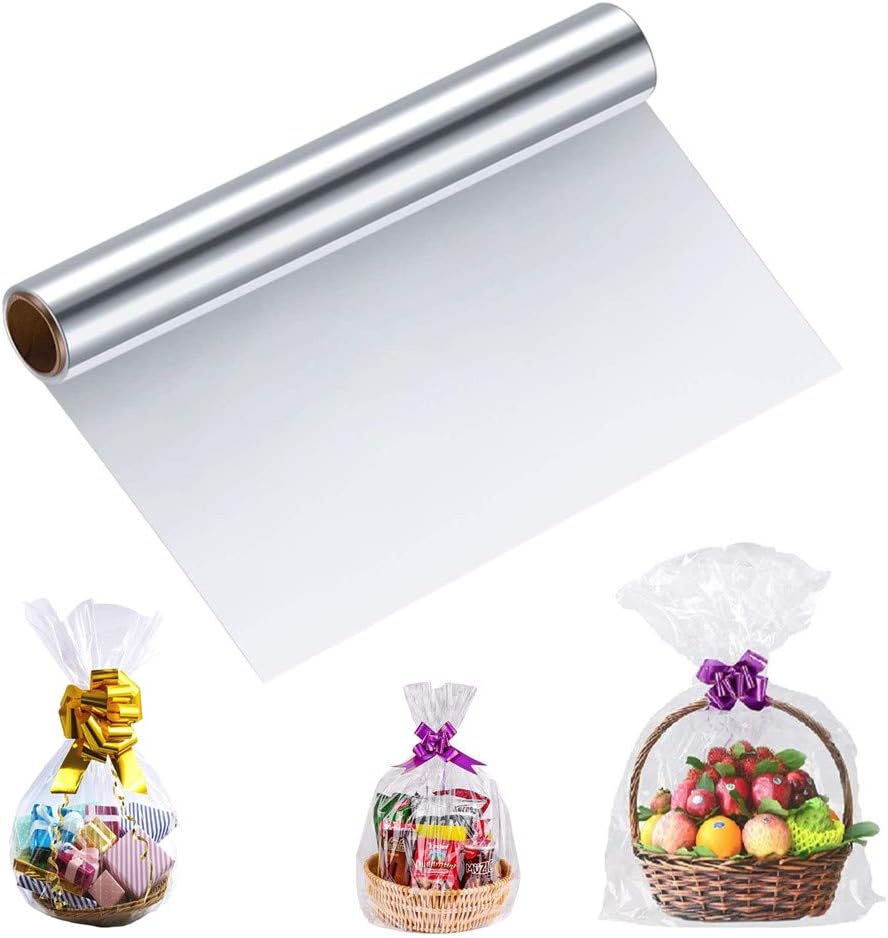 MAOUYWIEE Clear Cellophane Wrap Roll 16 Inches Wide by 100 Feet Long 2.3 Mil Thick Crystal Clear Cellophane Roll for Baskets Gifts Flowers Food Safe Cello Rolls