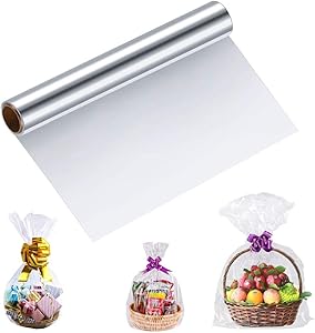 MAOUYWIEE Clear Cellophane Wrap Roll 16 Inches Wide by 100 Feet Long 2.3 Mil Thick Crystal Clear Cellophane Roll for Baskets Gifts Flowers Food Safe Cello Rolls