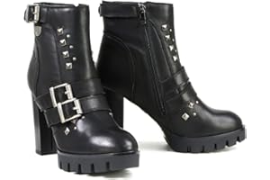 Milwaukee Leather MBL9456 Women's Premium Black Leather Fashion Platform Boots with Straps - 7