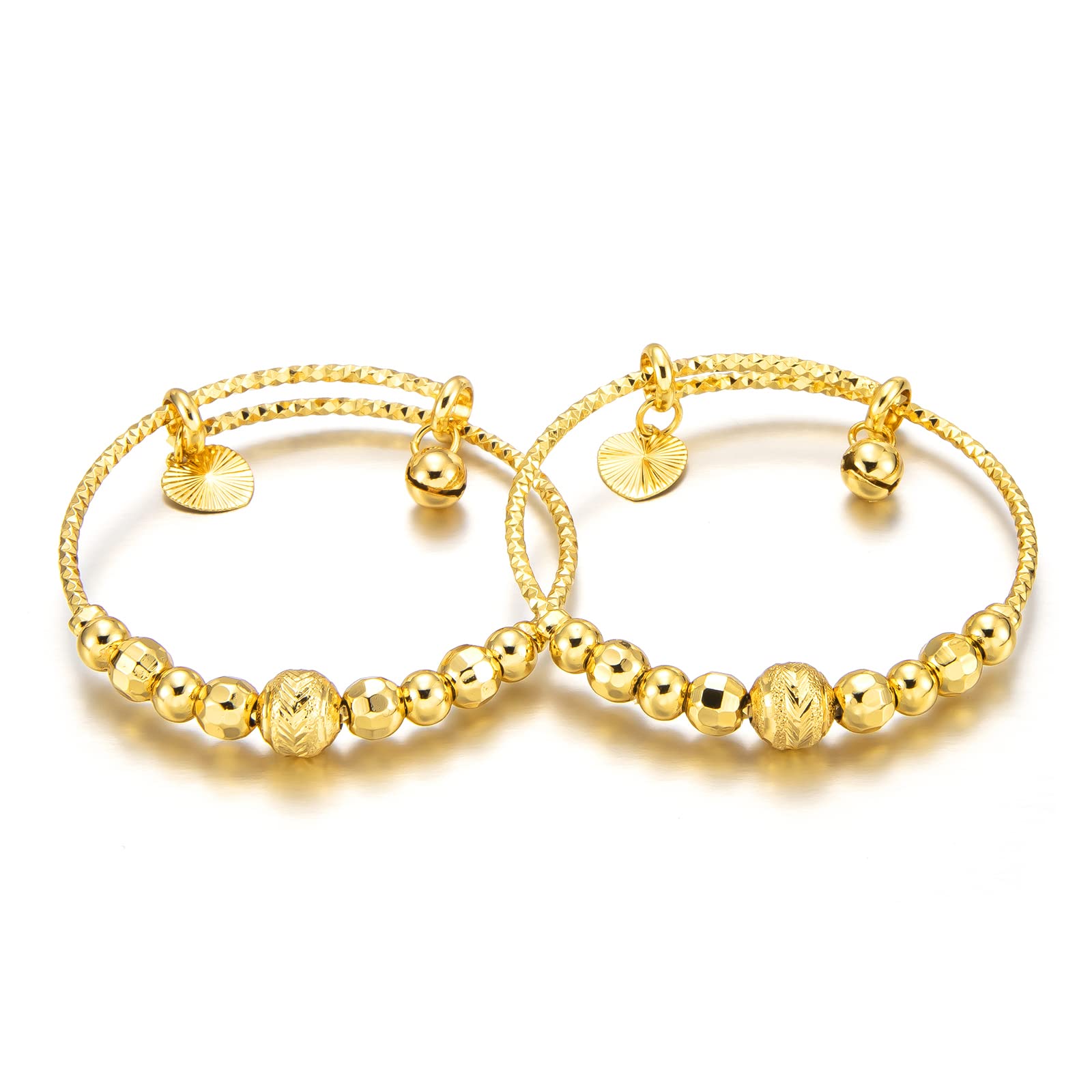 Ethlyn 2pcs/lot Baby Bangles For infant Boys Girls Gold Plated Beads Bells Toddlers Bangles Bracelets