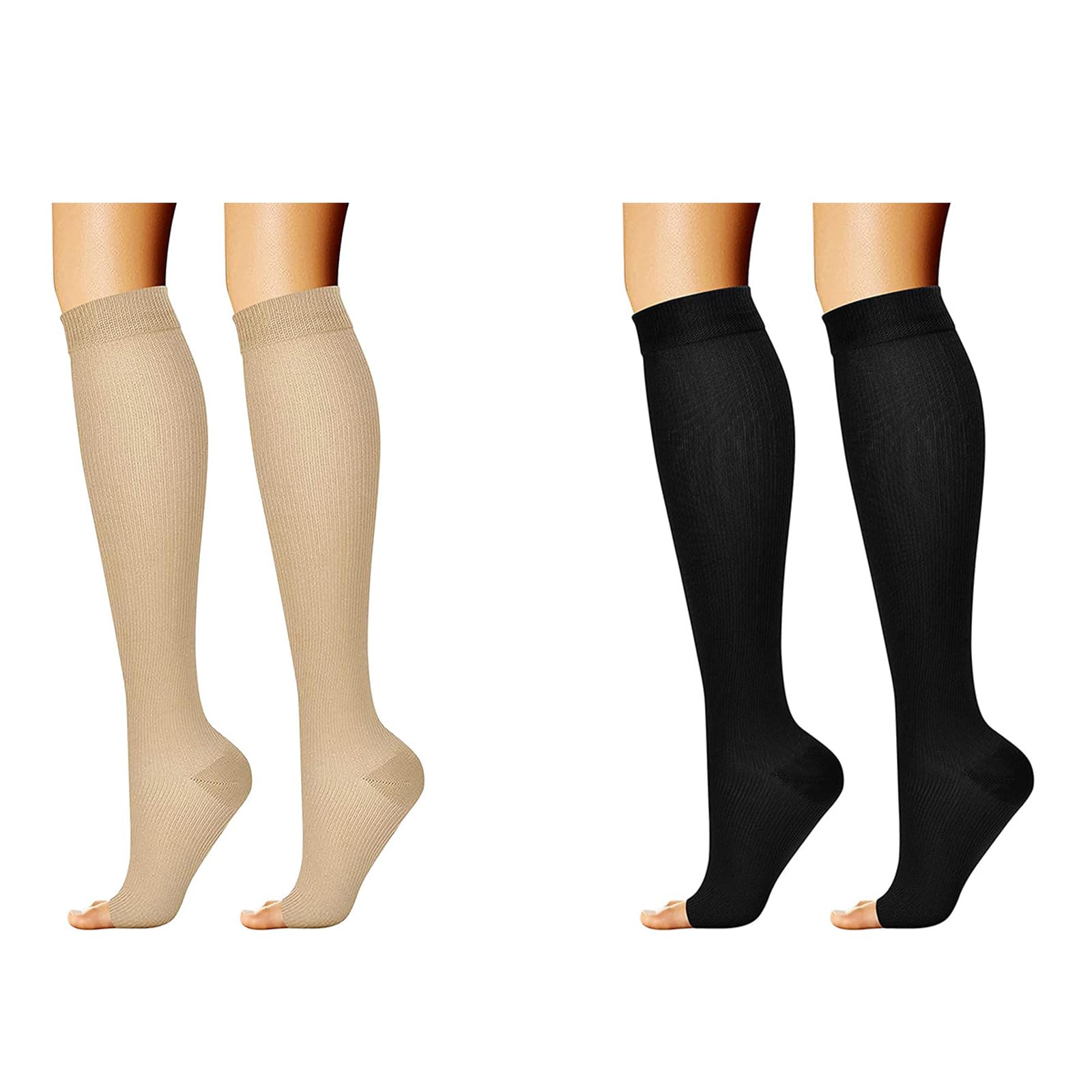 2 Pairs High Stretch Open Toe Calf Socks Medical Compression Socks 15-20 mmhg Compression Sports Health Socks for Women Men