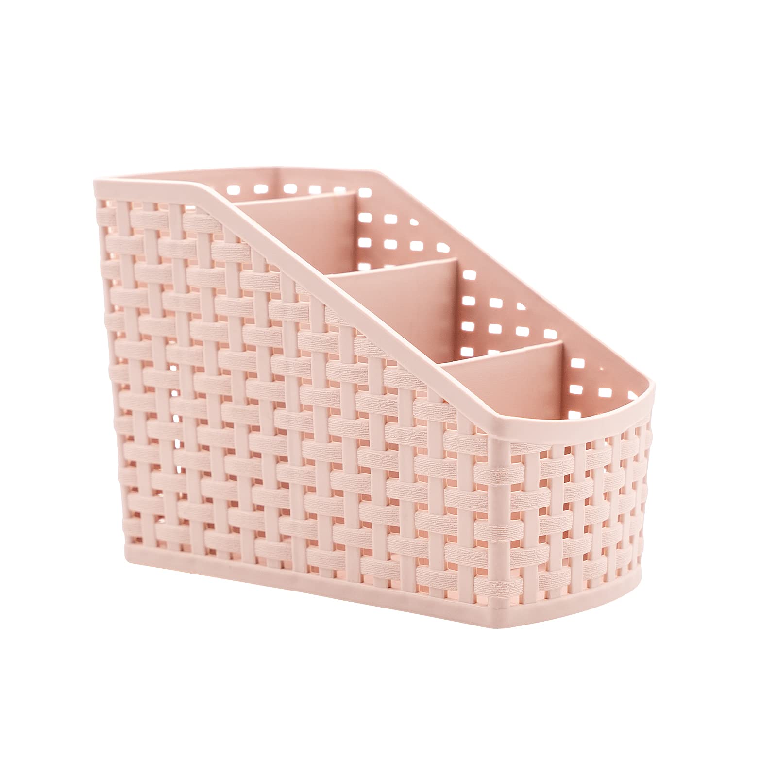 Fai Top Storage Basket, Cosmetic Box Organiser,Plastic Storage Box Desktop 4 Grid Sub-grid Storage Case Multi-function Storage for Desktop Office Bedroom Countertop Home Kitchen-Pink